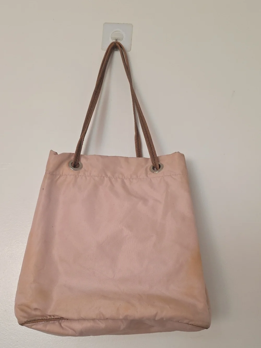 Prada Blush Nylon Tote with Brown Rope Handles